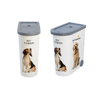 طاولة أعلى الحيوانات الأليفة حاوية تخزين الطعام الجاف مع عجلات